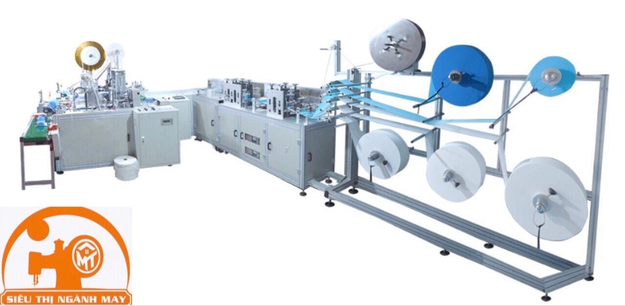 Dây chuyền sản xuất khẩu trang y tế tự động 1 đầu bo viền quai trong xài bằng điện và hơi
