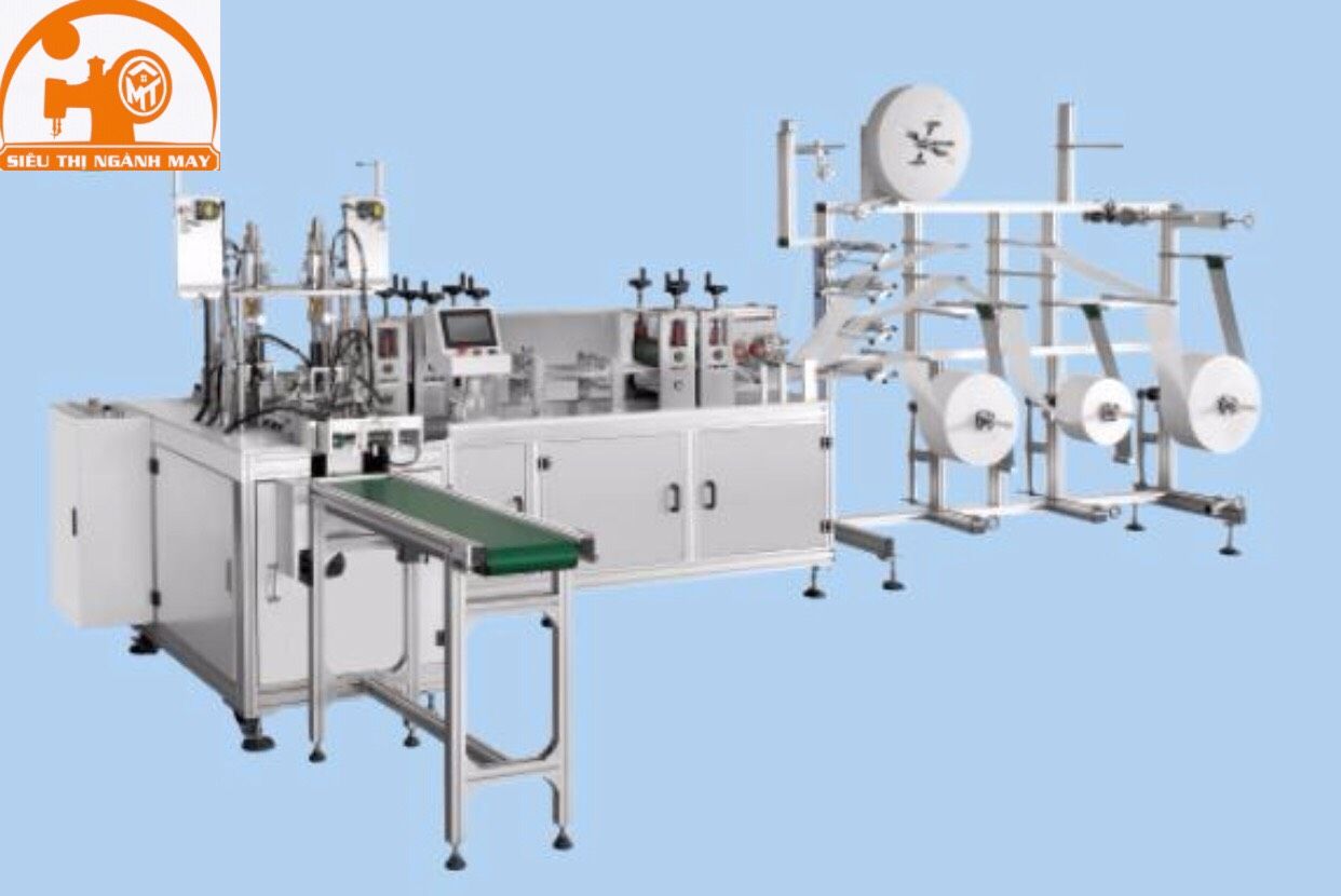 Dây chuyền sản xuất khẩu trang y tế tự động 1 đầu không bo viền quai ngoài sử dụng điện và hơi