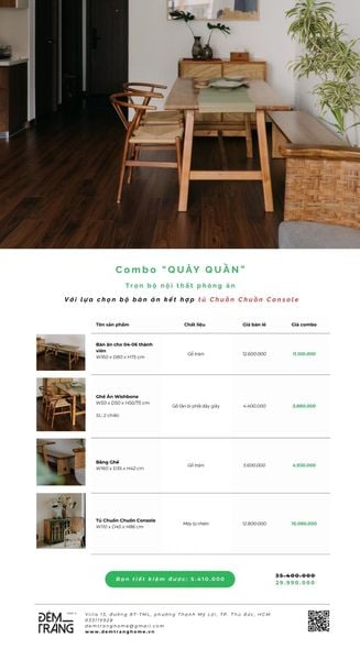  COMBO QUÂY QUẦN - TRỌN BỘ NỘI THẤT PHÒNG ĂN KẾT HỢP VỚI TỦ CHUỒN CHUỒN XANH 