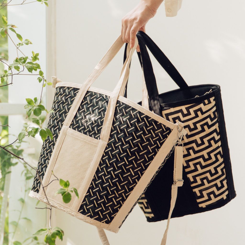  Túi TOTE vải họa tiết tre đan thủ công quai cầm vải kiểu dáng thanh lịch trang nhã - Mã sản phẩm HB08 