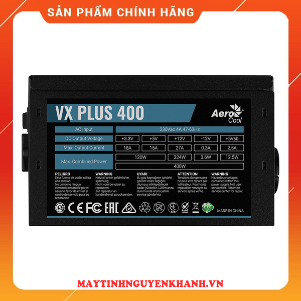 NGUỒN CÔNG SUẤT THẬT 400W AEROCOOL VX PLUS 400 CHÍNH HÃNG