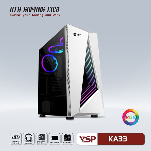 Case VSP KA33 Có Sẵn LED RGB (Case Mid Tower) Trắng