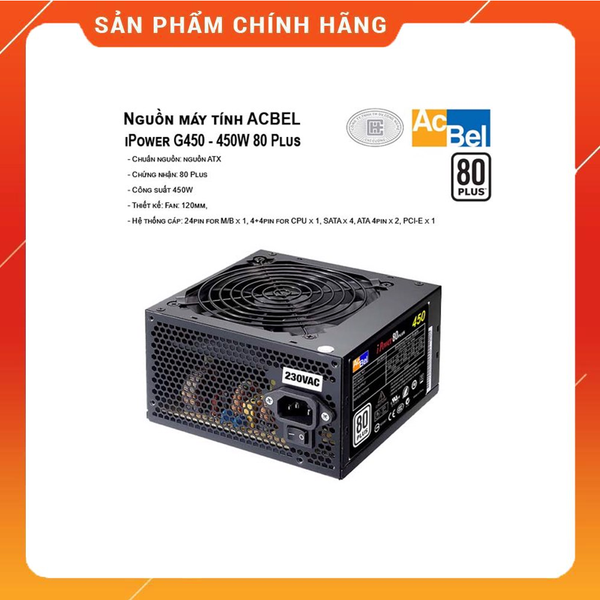 Nguồn Acbel iPower 450 450W 80 Plus+ Dây Nguồn NEW BH 36 THÁNG