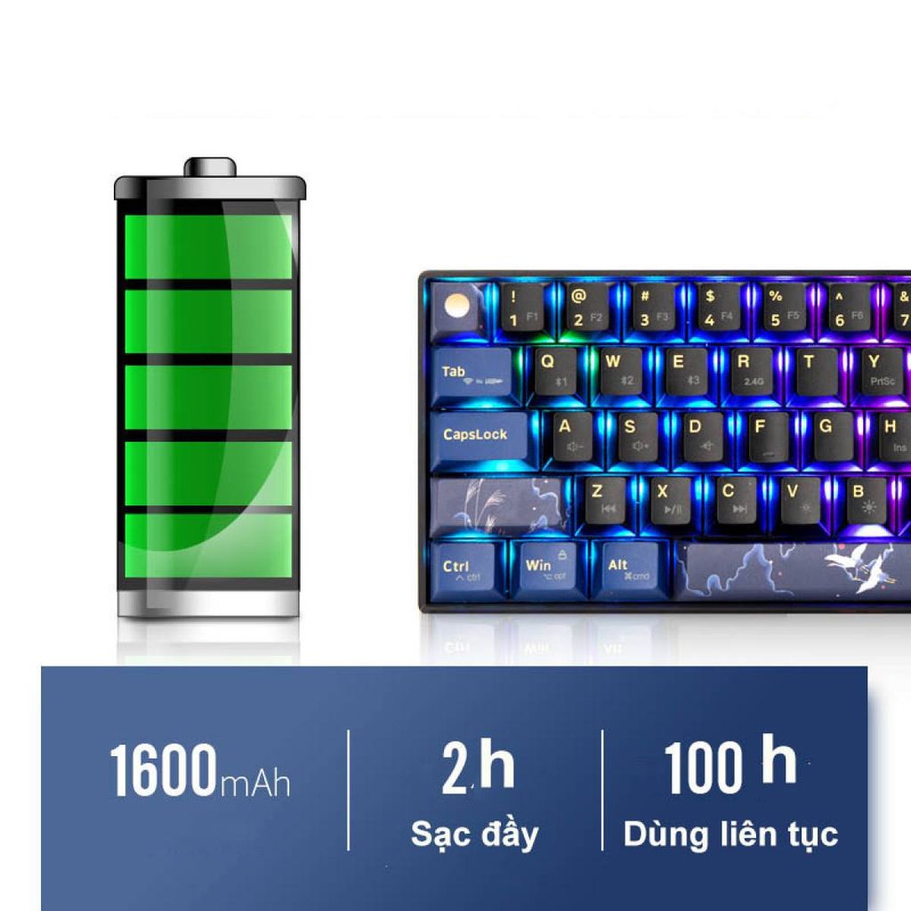 Bàn phím Newmen GM610 Pro Hạc vũ Ánh trăng (3MODE/ Hotswap/ Kailbox Sw)