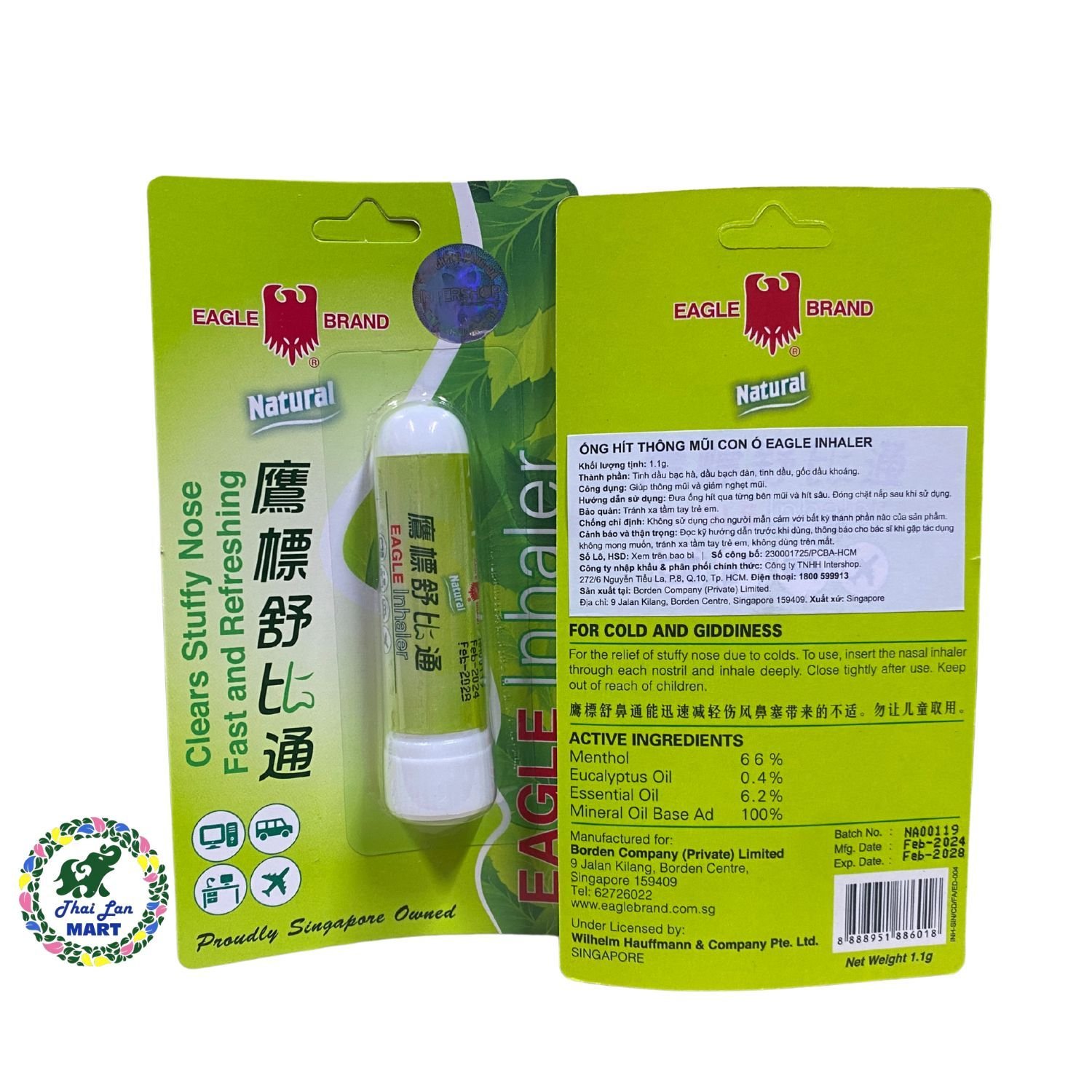  Ống hít con ó eagle inhaler giúp thông mũi giảm nghẹt mũi hàng singapore 