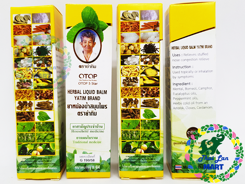  Dầu lăn otop herbal liquid balm yatim brand 25 vị thảo mộc hàng nội địa chính hãng thái lan 8ml 