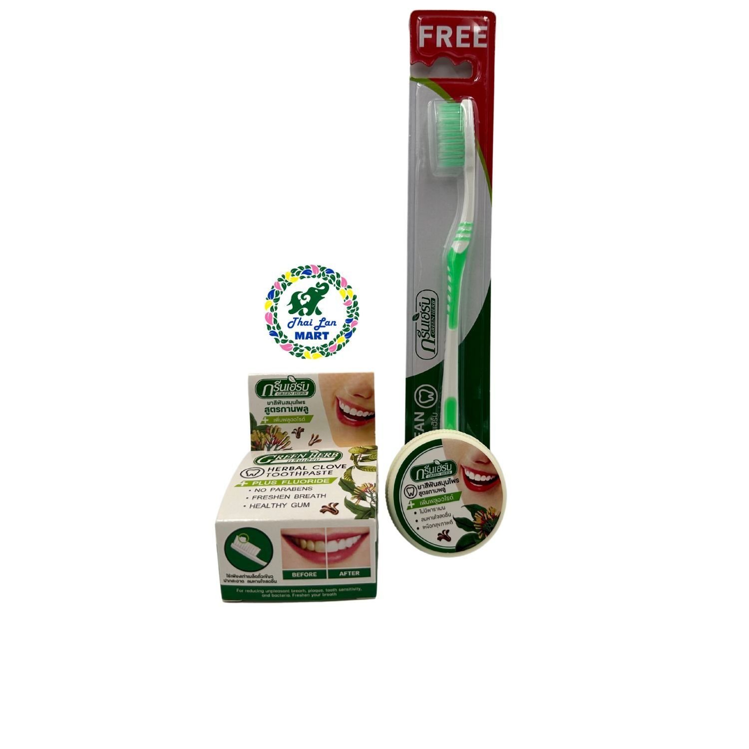  Tẩy trắng răng green herbal clove toothpaste 25g tặng 1 bàn chải cao cấp hàng chính hãng thái lan 