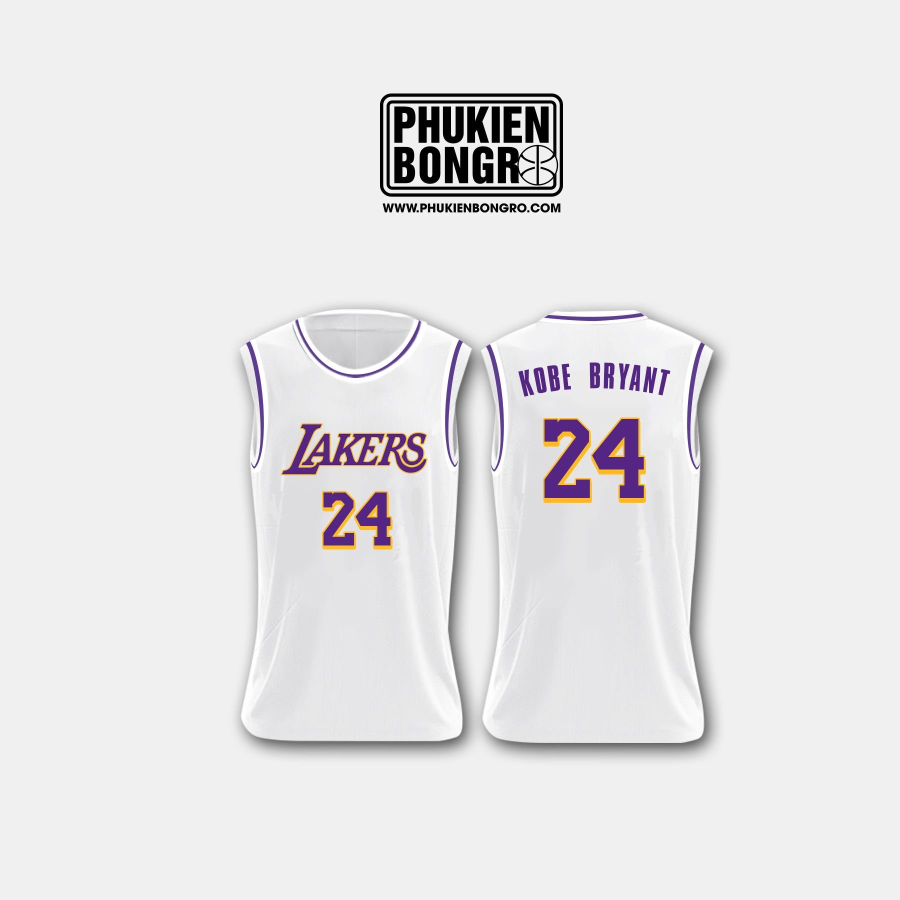 Áo bóng rổ tank top Lakers  24 Kobe Bryant Trắng - Cổ tròn