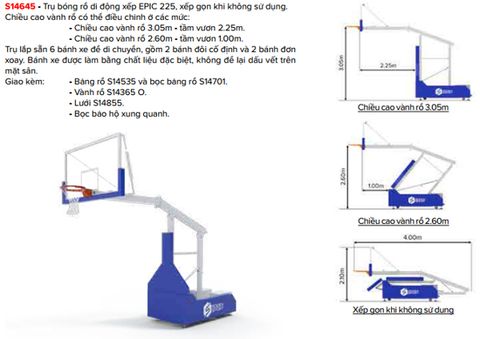  Trụ bóng rổ di động xếp EPIC Sodex Sport 