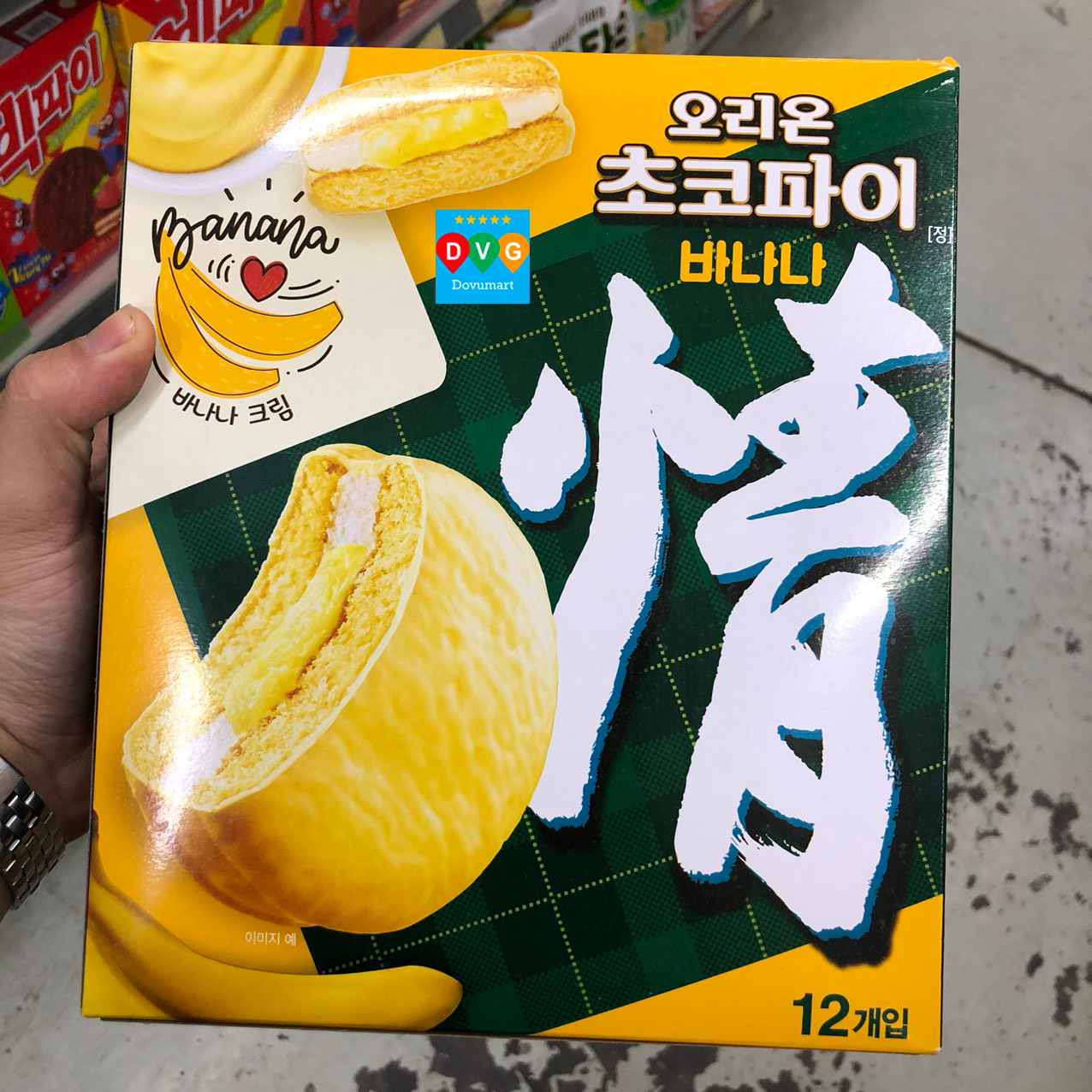 Orion-Bánh Chocopie Nhân Kem Chuối Hàn Quốc 444G (12 Chiếc X 37G) – Dovumart