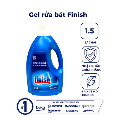  Combo Gel rửa bát Finish Classic 1.5L + Muối 1.5kg + Nước bóng 800ml 