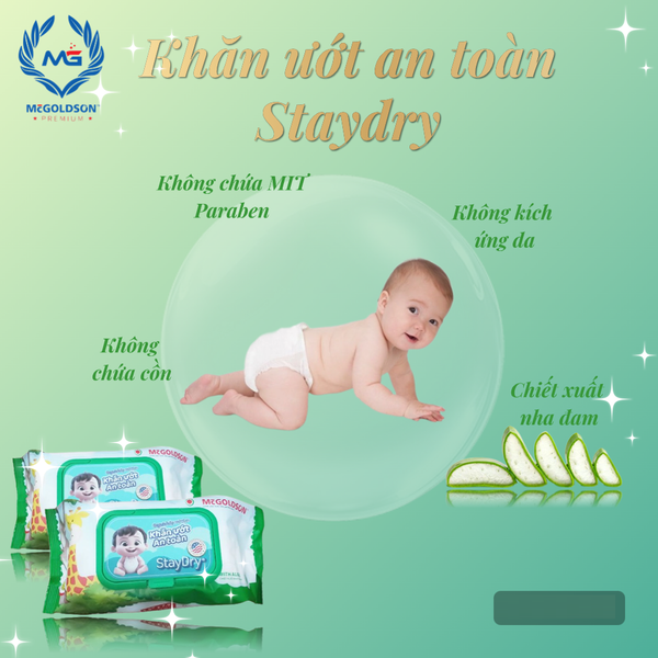  Khăn ướt trẻ em StayDry 100 tờ không hương (Con Hưu) 