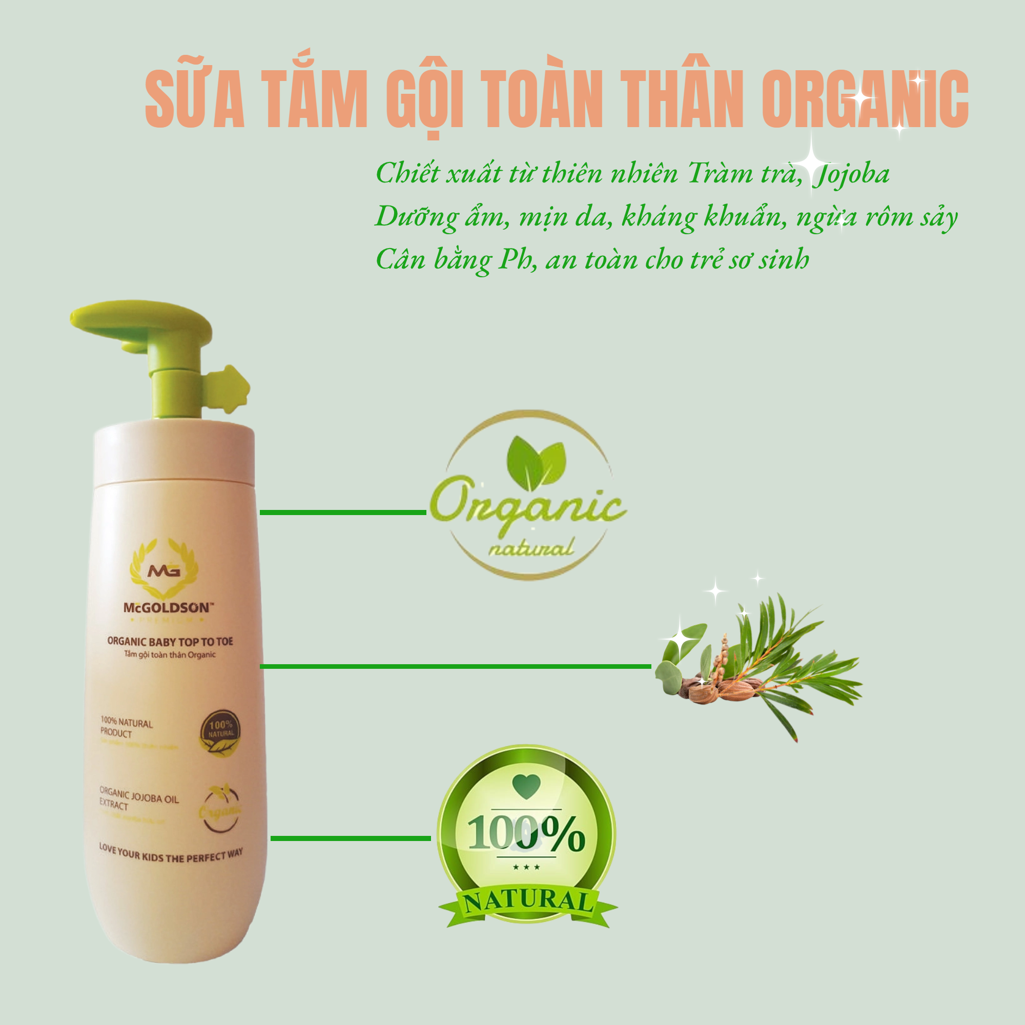  Tắm gội toàn thân Organic (ORGANIC BABY TOP TO TOE) 350mL 
