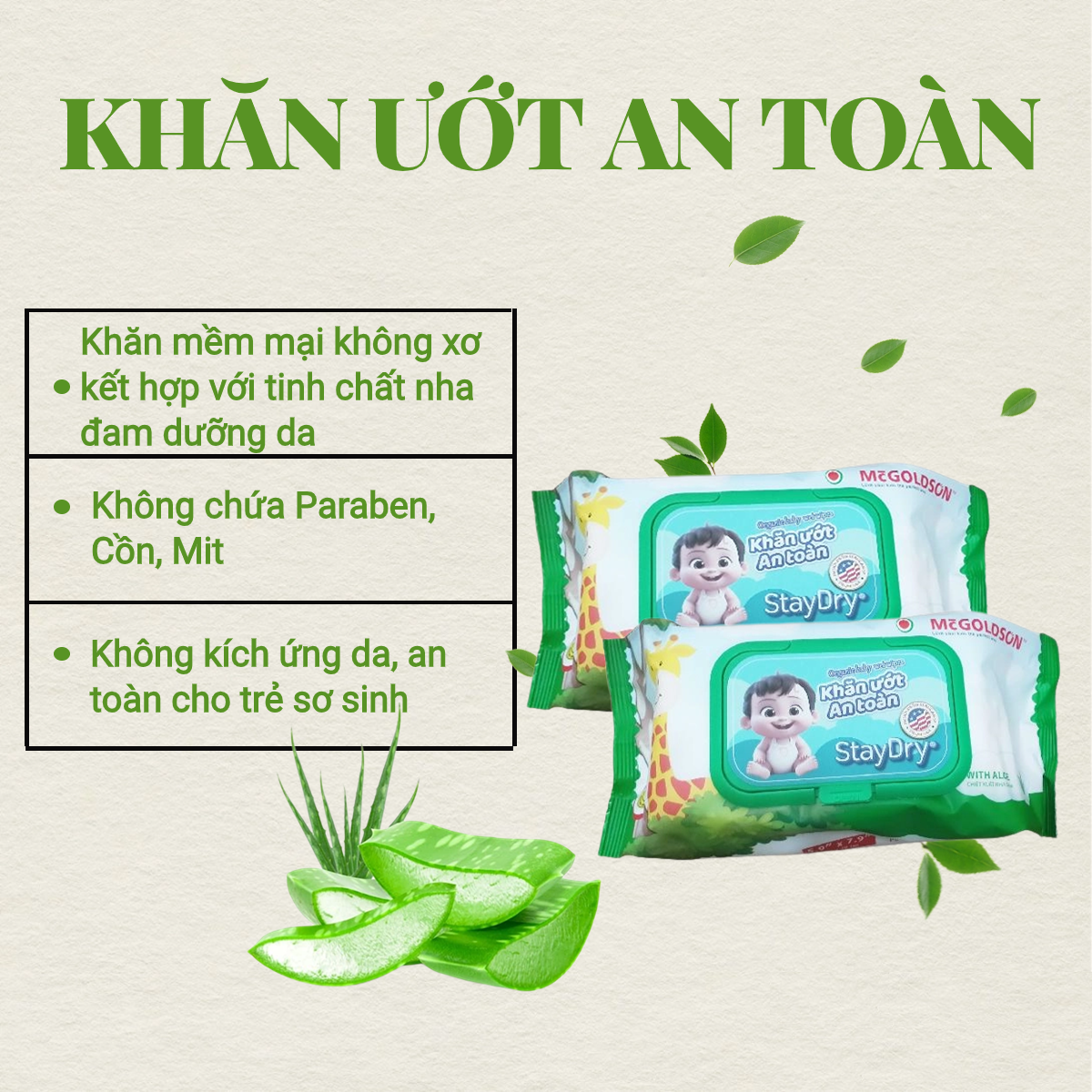  Khăn ướt trẻ em StayDry 100 tờ không hương (Con Hưu) 