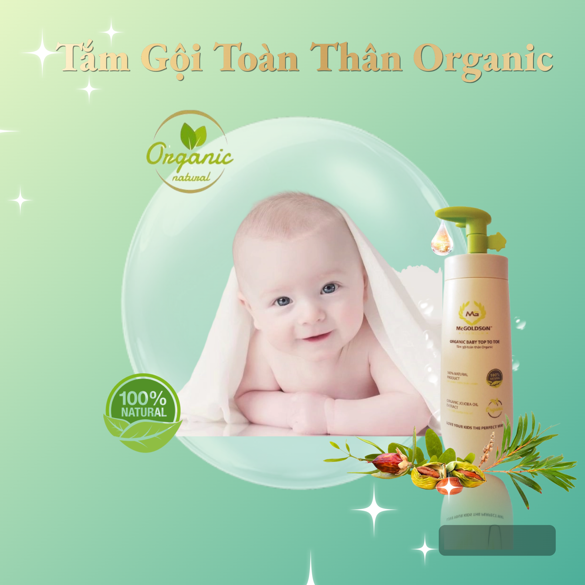  Tắm gội toàn thân Organic (ORGANIC BABY TOP TO TOE) 350mL 