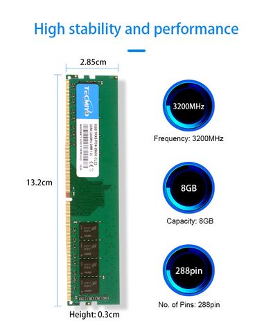 Bộ nhớ trong Tecmiyo DDR4 8Gb bus 3200MHZ UDIMM Memoria Ram 25600 CL22 Chipset Samsung