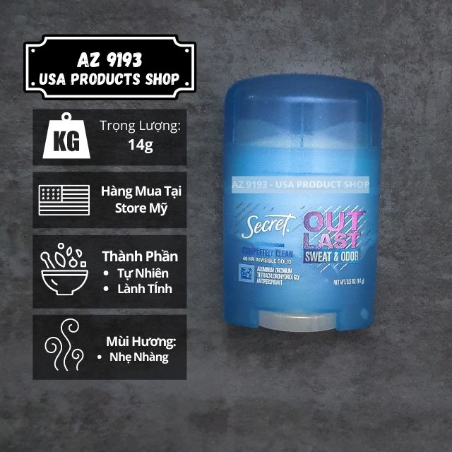  Lăn khử mùi Secret Outlast Sweat & Odor COMPLETELY CLEAN - Dạng sáp 14g 