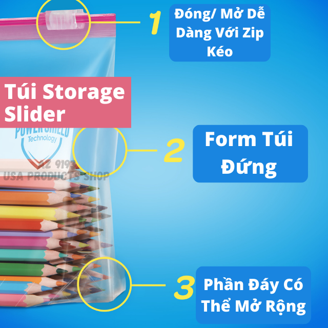  Túi Zip Đựng Thực Phẩm Ziploc Storage Slider 20cm x 14.9cm x 4.7cm, 48 cái 