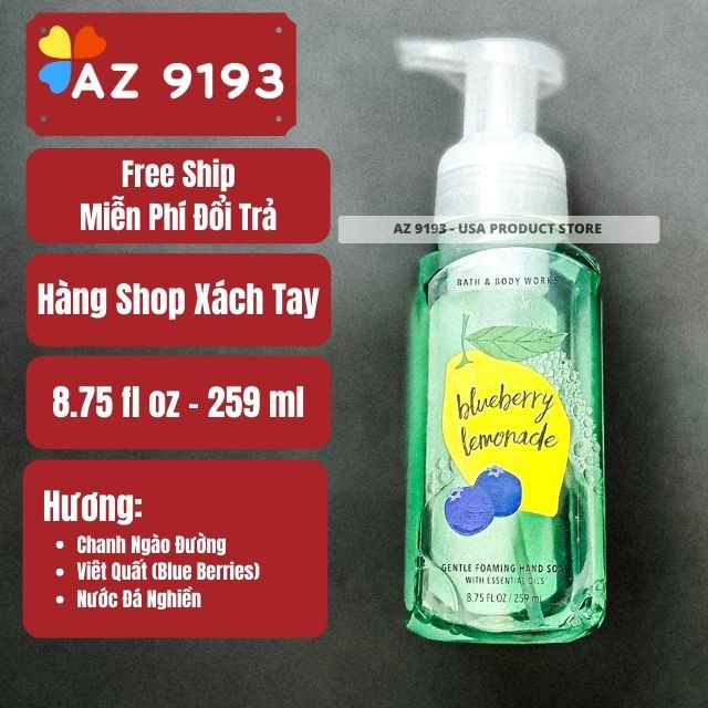  Nước Rửa Tay Bath and Body Works (BBW) BLUEBERRY LEMONADE Dạng Bọt 259ml 