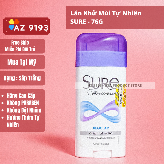  Lăn Khử Mùi Sure REGULAR - Sáp Trắng 76g 