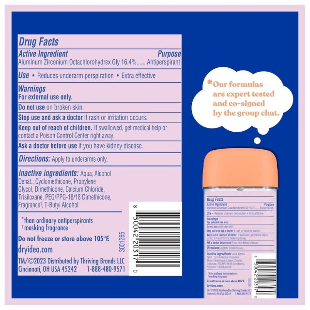  Lăn khử mùi Dry Idea Advanced Dry UNSCENTED - Dạng gel 85g 