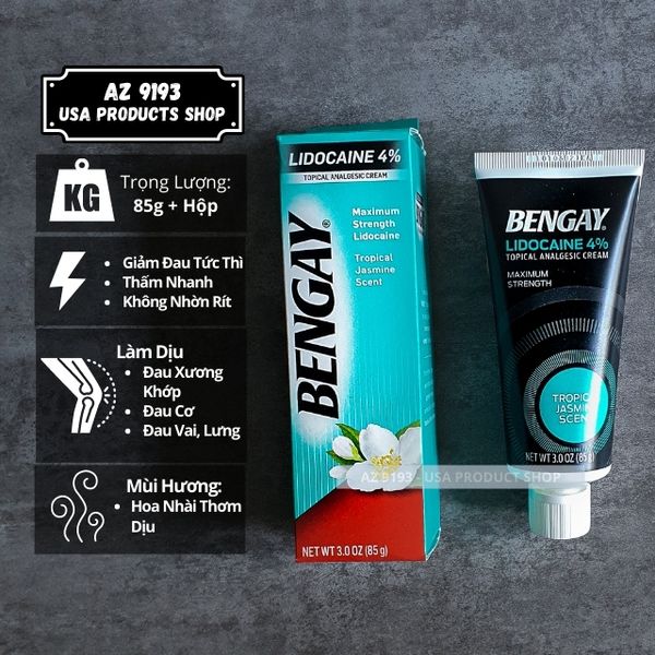  Kem xoa bóp giảm đau Bengay Pain Relieving Lidocaine Cream TROPICAL JASMINE 85g 