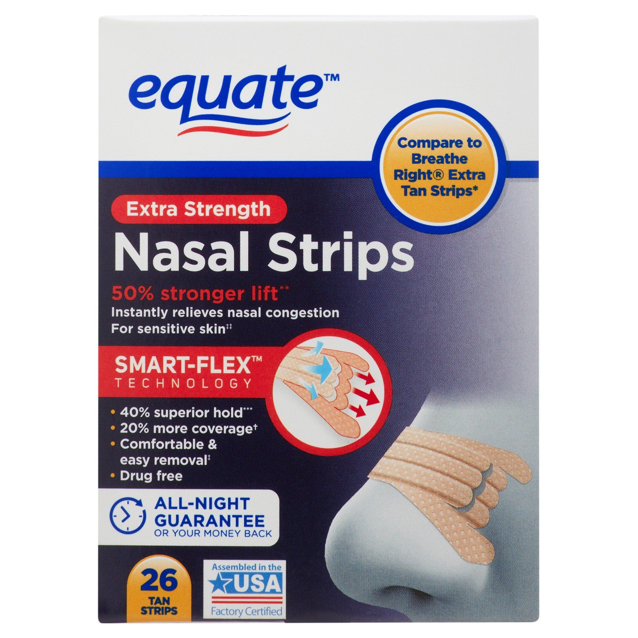  Miếng Dán Chống Ngáy Equate Nasal Strips Extra Strength Tan (26 miếng dán màu) 