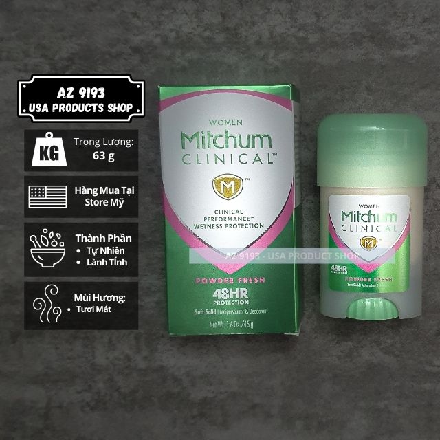  Lăn Khử Mùi Mitchum Clinical POWDER FRESH - Sáp Trắng Mềm 45g 