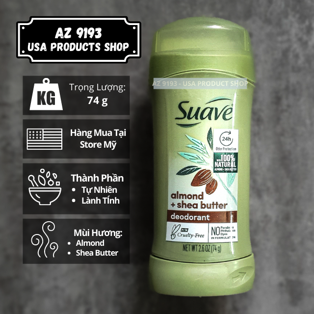  Lăn khử mùi nữ Suave ALMOND and SHEA BUTTER - Sáp trong 74g 