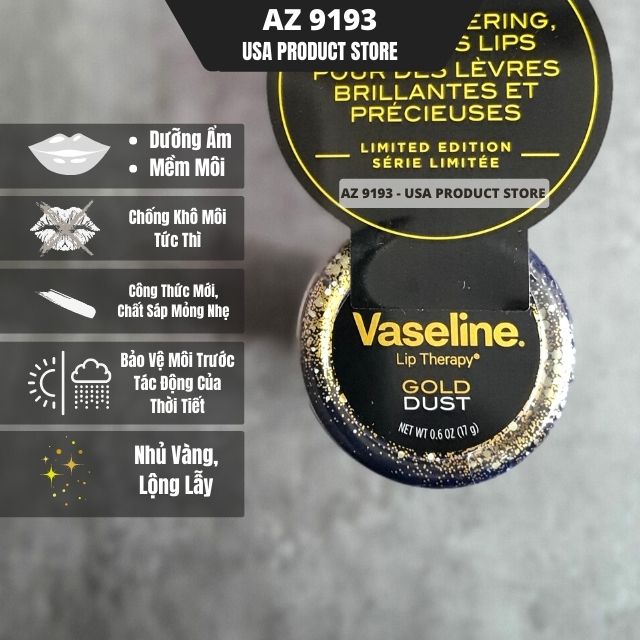  Son Dưỡng Có Nhũ Vaseline Lip Therapy GOLD DUST 17g - Hàng Canada 