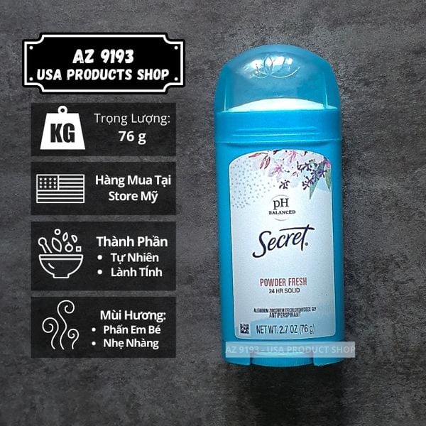  Lăn Khử Mùi Secret POWDER FRESH - Dạng Sáp 76g 