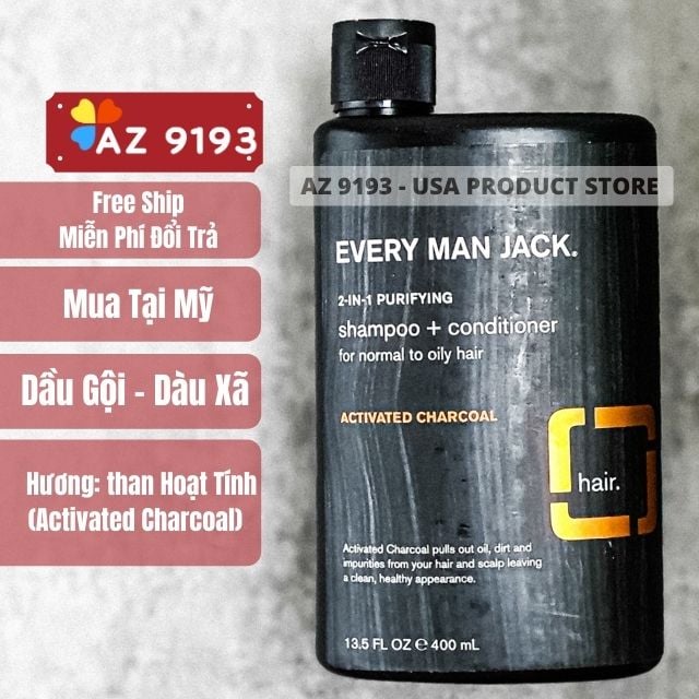  Dầu Gội 2 Trong 1 Every Man Jack ACTIVATED CHARCOAL Purifying 400ml 