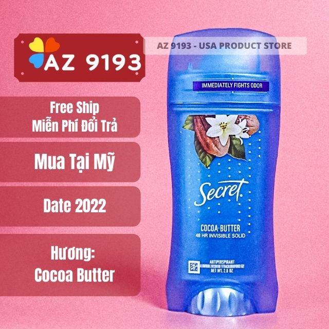  Lăn Khử Mùi Nữ Secret Cocoa Butter 74g, Dạng Sáp - Hàng Xách Tay Mỹ 