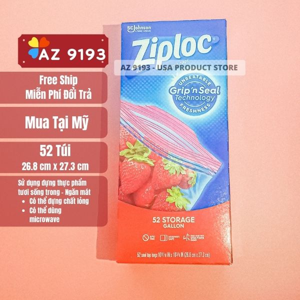  Túi Zip Đựng Thực Phẩm Ziploc STORAGE 52 Túi, kích thước 26.8 x27.3 cm - Hàng Mỹ 