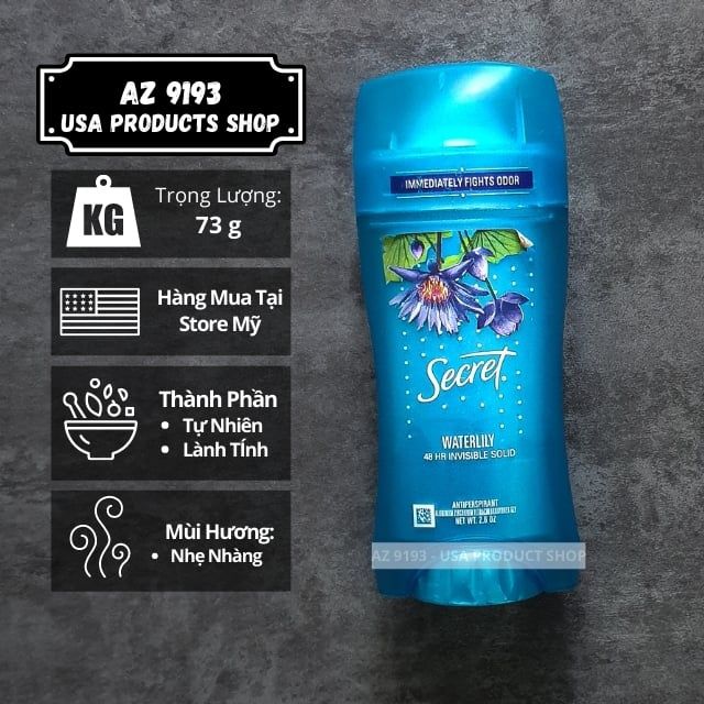  Lăn Khử Mùi Secret Invisible Solid WATERLILY - Dạng Sáp 73g 