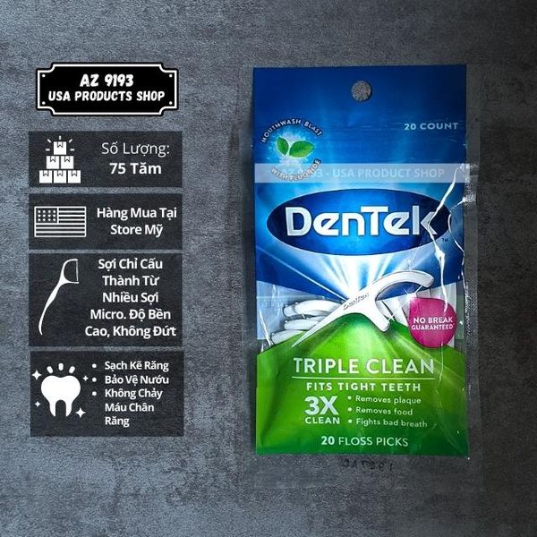  Tăm Chỉ Nha Khoa Dentek Triple Clean Advanced Clean - 20 Tăm 
