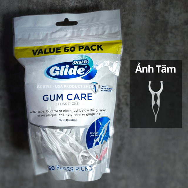  Tăm Chỉ Nha Khoa GLIDE Gum Care - Kiểu Y, Hàng Mỹ, Bịch 60 tăm 