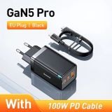  Combo Sạc Nhanh kèm Cáp C to C Baseus GaN5 Pro Quick Charger 65W (Type Cx2 + USB , PD3.0/ PPS/ QC4.0/ SCP/ FCP Multi Quick Charge Protocol, New Upgrade Technology) 