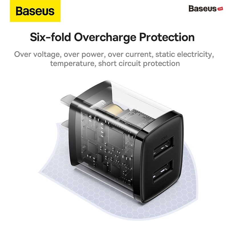  Củ Sạc Baseus Compact Charger 2 Cổng USB 10.5W 