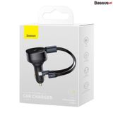  Tẩu Sạc Kèm Cáp Công Suất Cao Baseus Enjoyment Retractable 2-in-1 Car Charger C+L 30W 