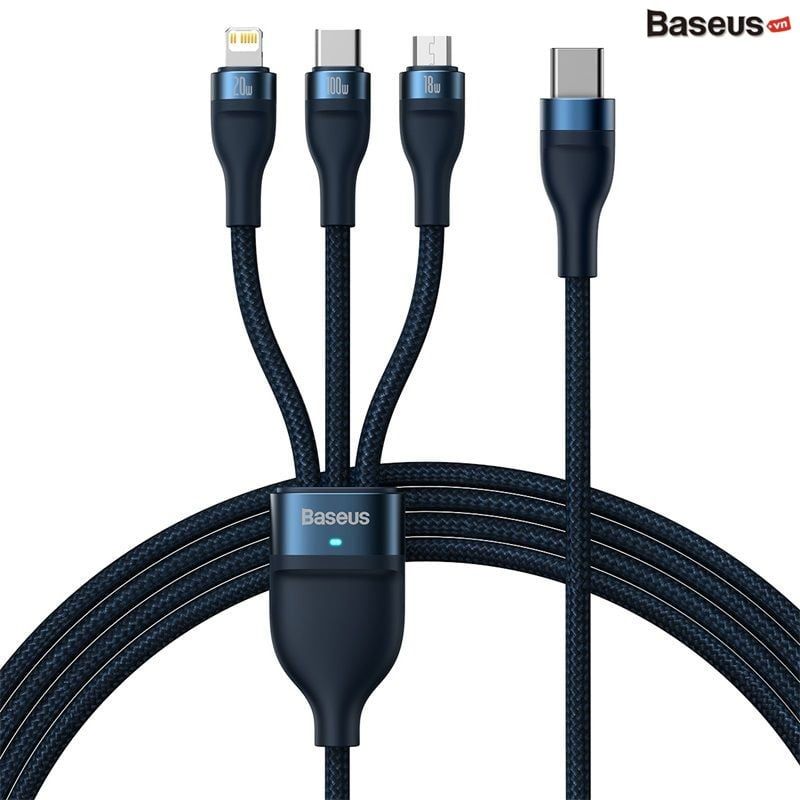 Cáp Sạc Nhanh Đa Năng 3 in 1 Baseus Flash Series Ⅱ One-for-three Fast Charging Cable Type-C to M+L+C 100W 1.5M 