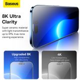  Kính Cương Lực Full HD 8K Chống Bụi Màn Loa Cho iPhone 14 13 series Baseus All-glass Nano Crystal Tempered Glass Film 0.3mm New 2022 ( full kính, full viền, Bộ 2 cái + Khung cố định hỗ trợ dán) 