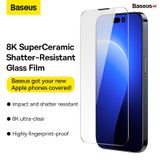  Kính Cường Lực Full HD 8K Cho iPhone 14 series Baseus All-glass SuperCeramic Tempered Glass Film 0.3mm Cellular Dust-proof ( full kính, full viền, Bộ 2 cái + Khung cố định hỗ trợ dán) 