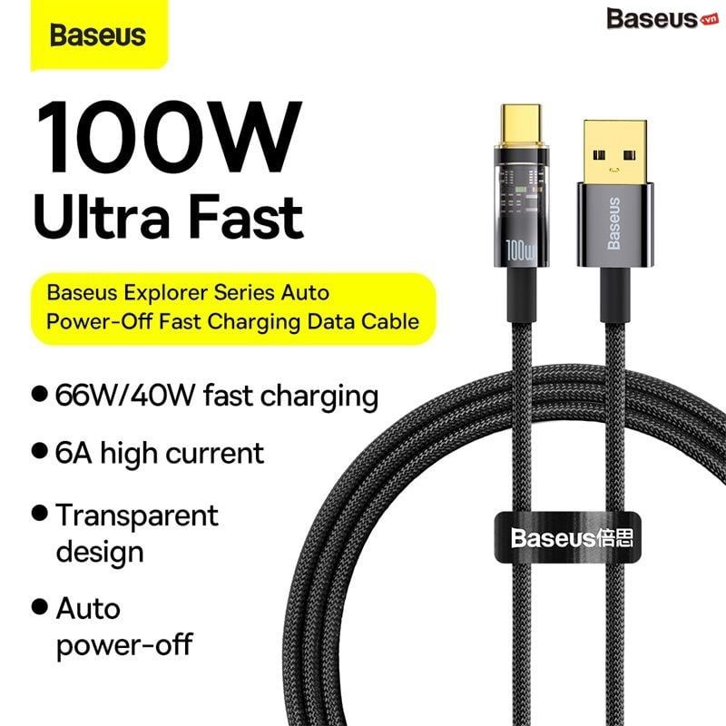  Cáp Sạc Tự Ngắt Siêu Nhanh Baseus Explorer Series Auto Power-Off Fast Charging Data Cable USB to Type-C 100W 