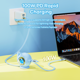  Cáp Dây Rút Đa Năng C to C+Lightning ROCK Doraemon 100W (1.5m, 360° Rotation, 480Mbps, Retractable Data Cable) 