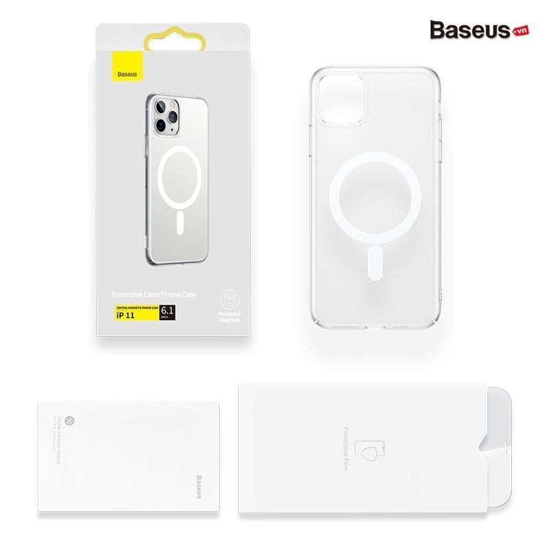  Ốp Lưng Nhựa Cứng Sạc Không Dây Magsafe Từ Tính Baseus Crystal Magnetic Phone Case Cho IPhone 11 