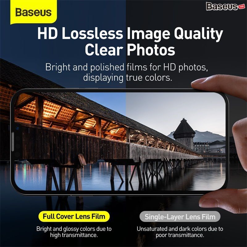  Kính cường lực Camera cho IPhone 13 Baseus Full-Frame Lens Film For iP  2021 (2pcs/pack) Transparent 