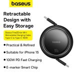  Cáp Sạc Nhanh C to C Rút Gọn Baseus Free2Draw Mini Retractable 100W (cho iPhone 15, Macbook/Laptop, iPad/Smartphone/Tablet Android) 