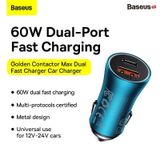  Tẩu Sạc Ô Tô Baseus Golden Contactor Max Dual Fast Charger Car Charger 60W 