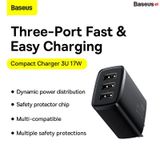  Cốc Sạc Đa Năng 3 Cổng Sạc Baseus Compact Charger 17W 